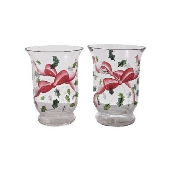 Fifth Avenue Other - 2 Holiday Ribbons Hurricane Candle Holders 6" Fifth Avenue handpainted crystal